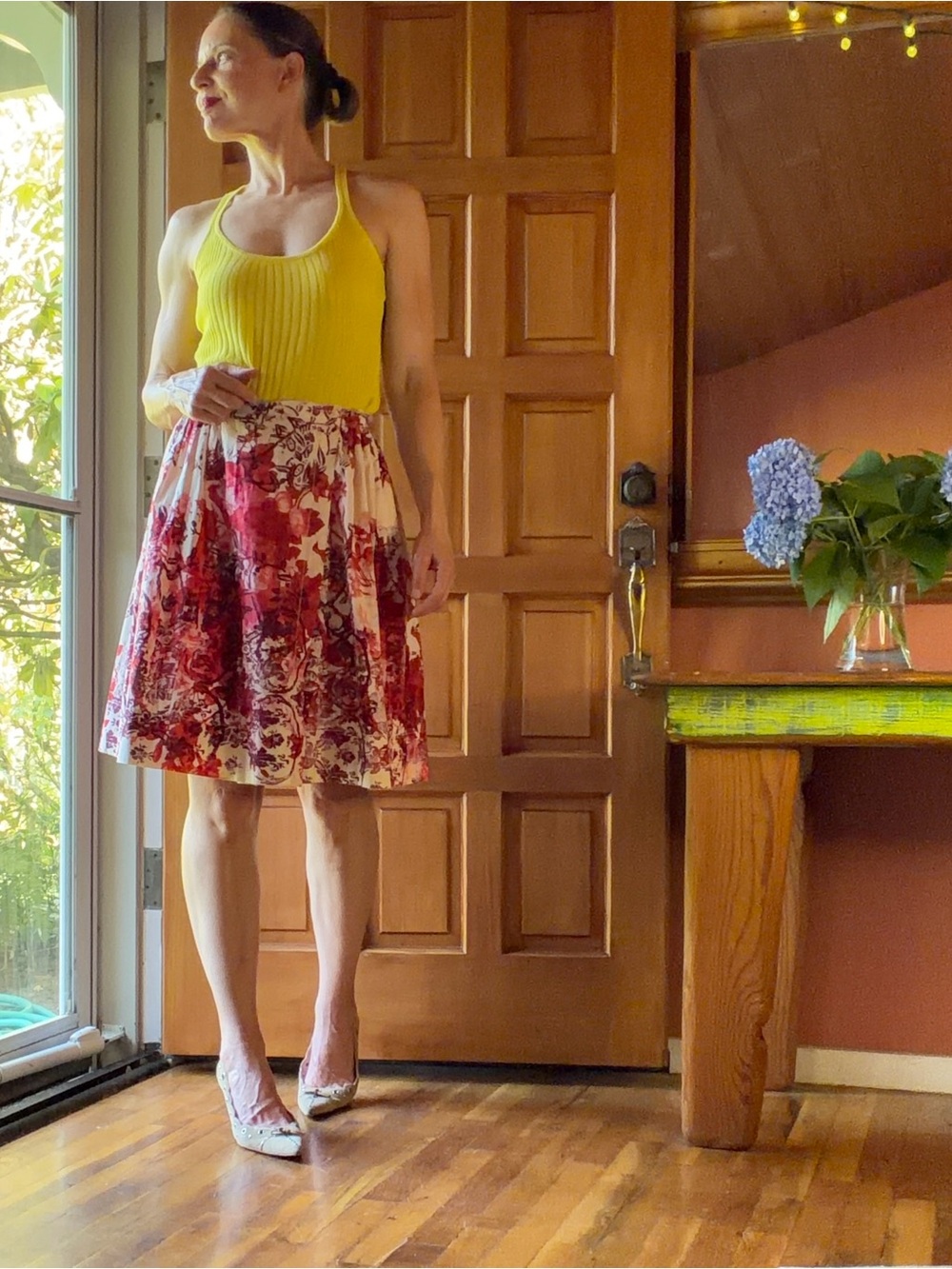 Miu Miu Red and Cream Floral A-Line Skirt US Size 4